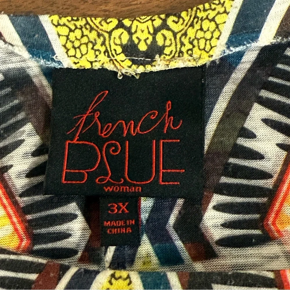 French Blue Boho Tunic Top 3X | Multicolor Aztec Print Fall Festival Blouse - Picture 6 of 8
